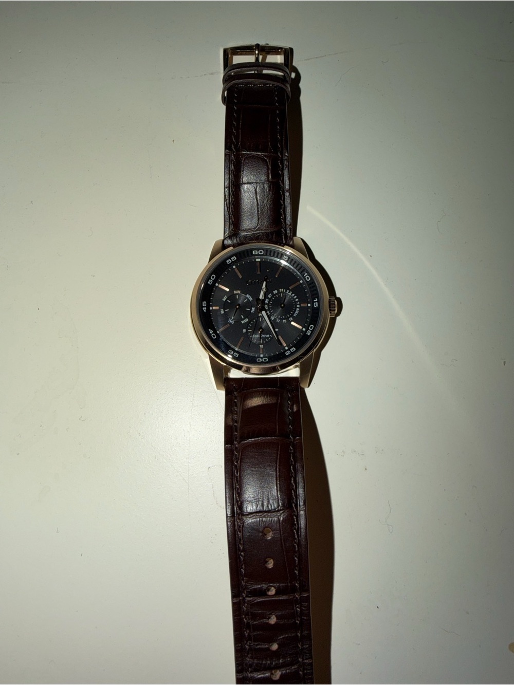 Citizen eco drive Men's Classic Brown Leather Strap Watch with Black Dial